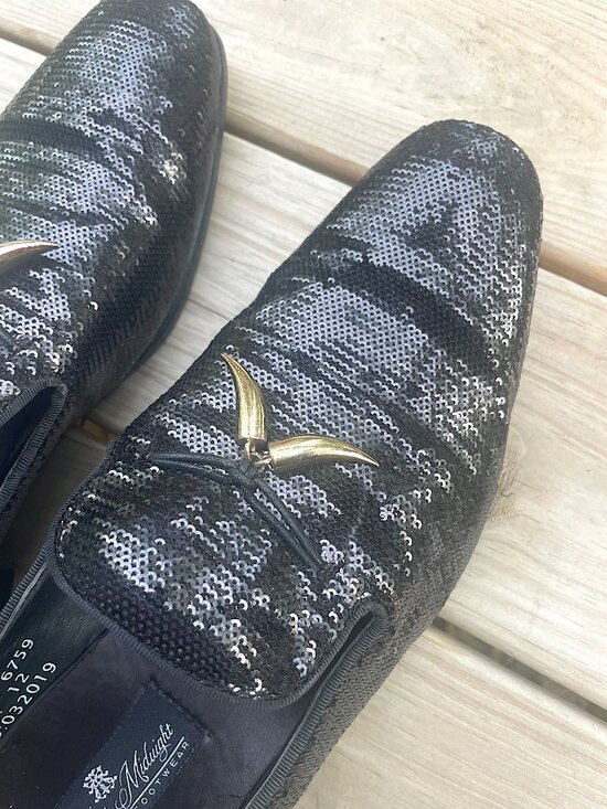 After Midnight Black Sequin Loafer Men 12 Gold Horn Tassel Maximalist Glam main image 8
